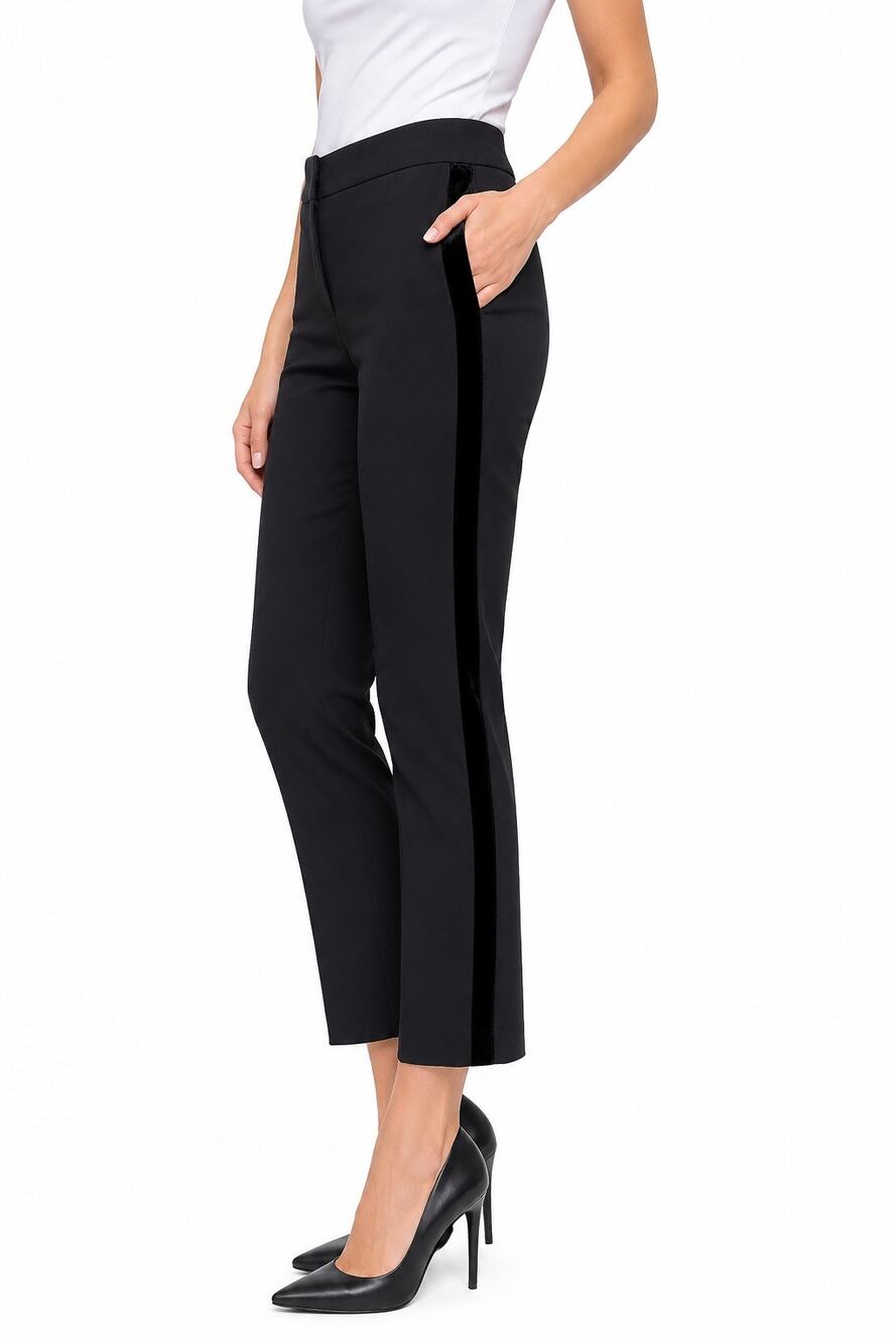 Lord + Taylor Black Velvet Side Stripe Cropped Ankle Pants 8 Stretch Tuxedo